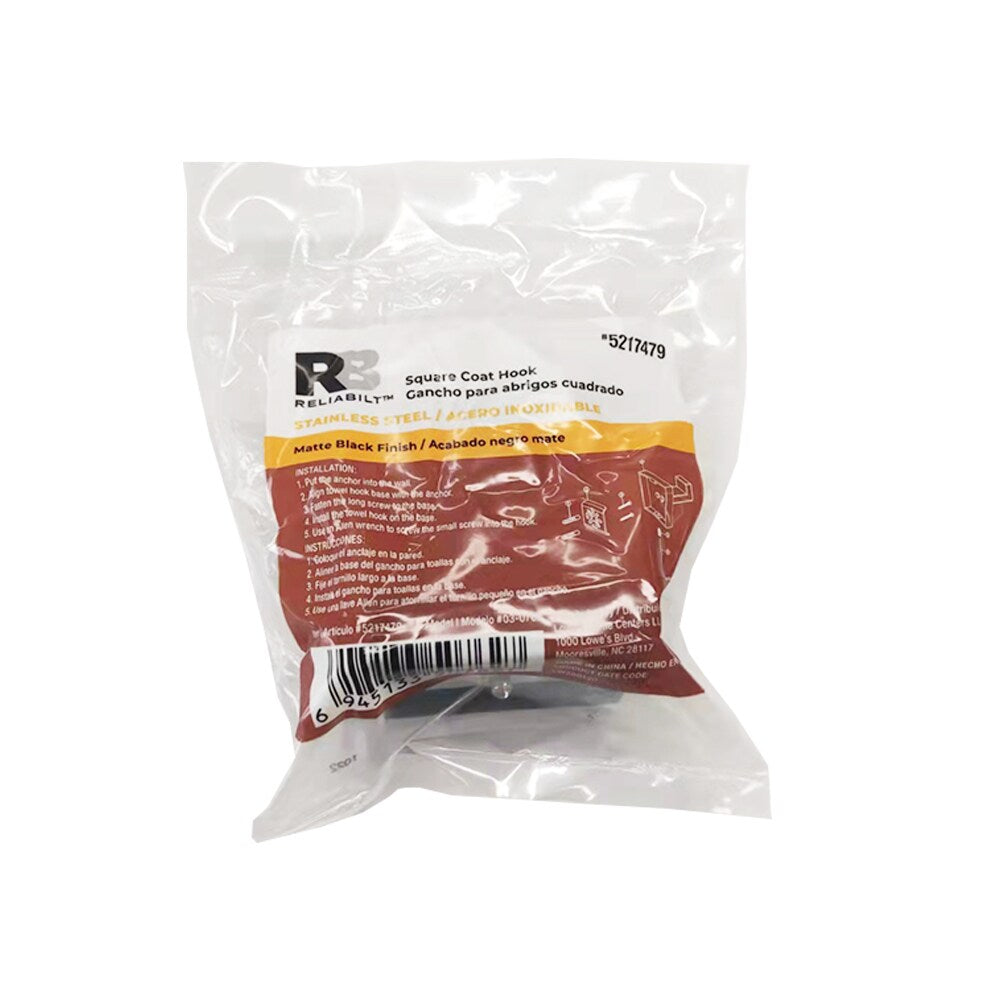 RELIABILT 1-Hook 2.38-in x 2.38-in H Black Decorative Wall Hook