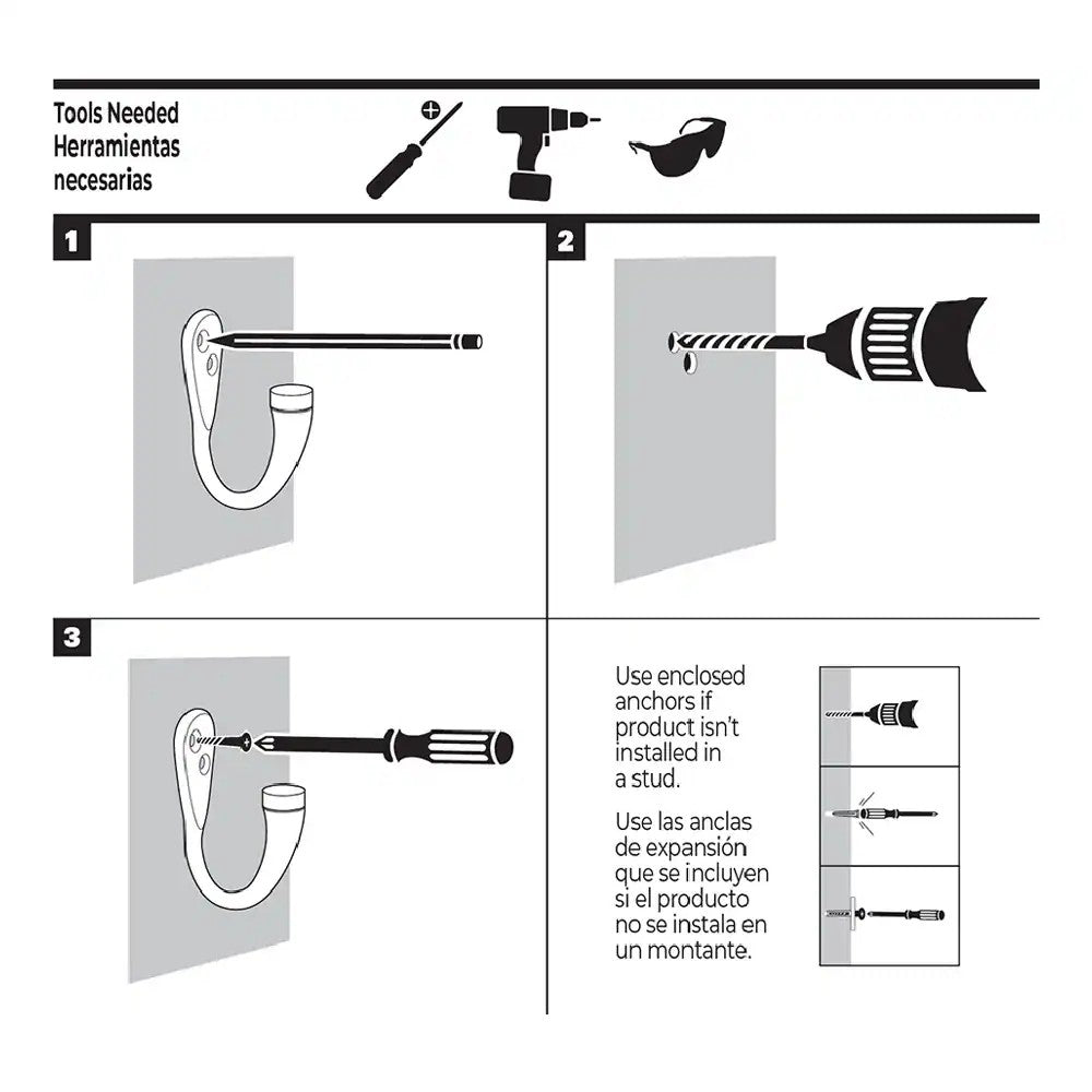 RELIABILT 2-Pack 1-Hook 0.73-in x 1.47-in H Black Decorative Wall Hook
