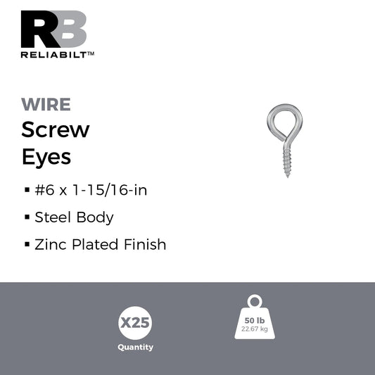 RELIABILT #6 2-in Zinc-plated Interior/Exterior Coarse Thread Eye Bolt 25 -Count