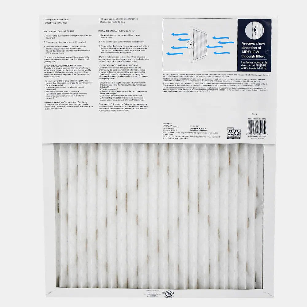Project Source 16-in W x 25-in L x 1-in MERV 8 Electrostatic Pleated Air Filter (3-Pack)