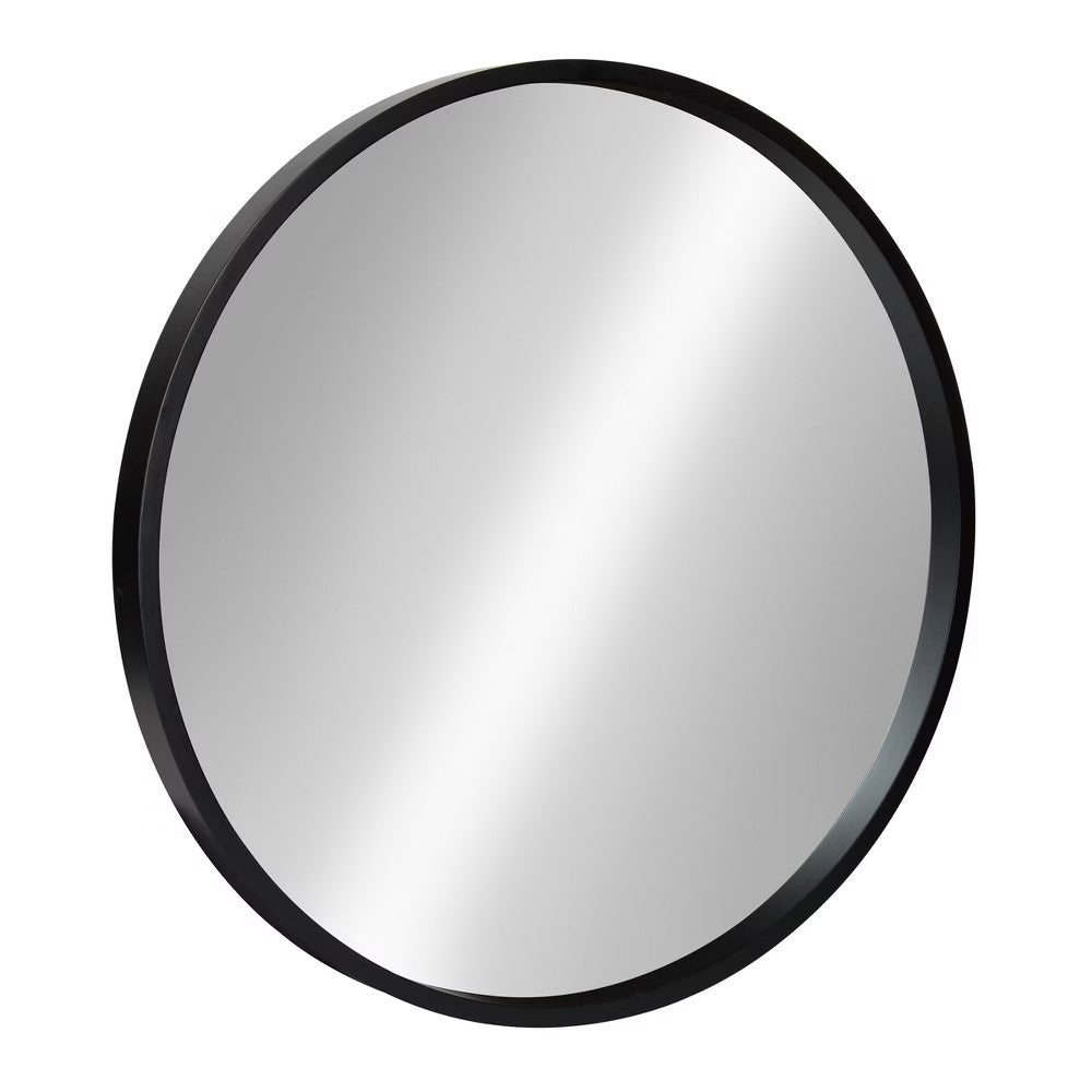 Kate and Laurel Travis Round Wood Wall Mirror 21.6 Diameter Black Modern Wall D cor Accent
