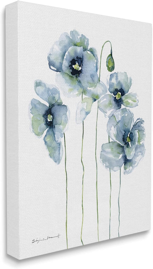 Stupell Industries 'Modern Poppy Blooms Blue Abstract', Canvas Art, 16 x 20 Inches, Easy to Hang and Sturdy, Made in USA, by Stephanie Workman Marrott