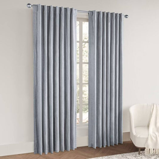 Awesome Home Chenille Blackout Set of 2 Back Tab Curtain Panels, Ash Blue