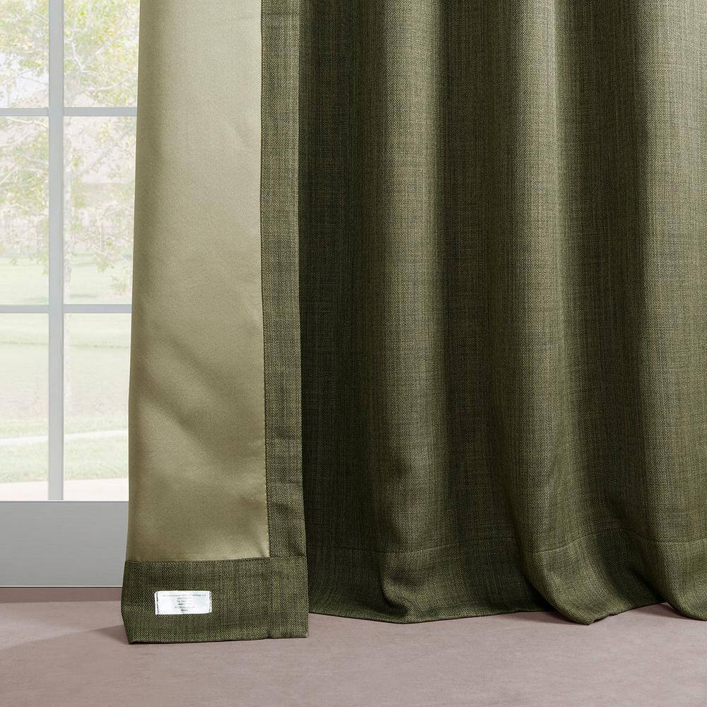 Khaki Green Pleated Textured Faux Linen Curtains 25 in. W x 84 in. L (Single Panel)