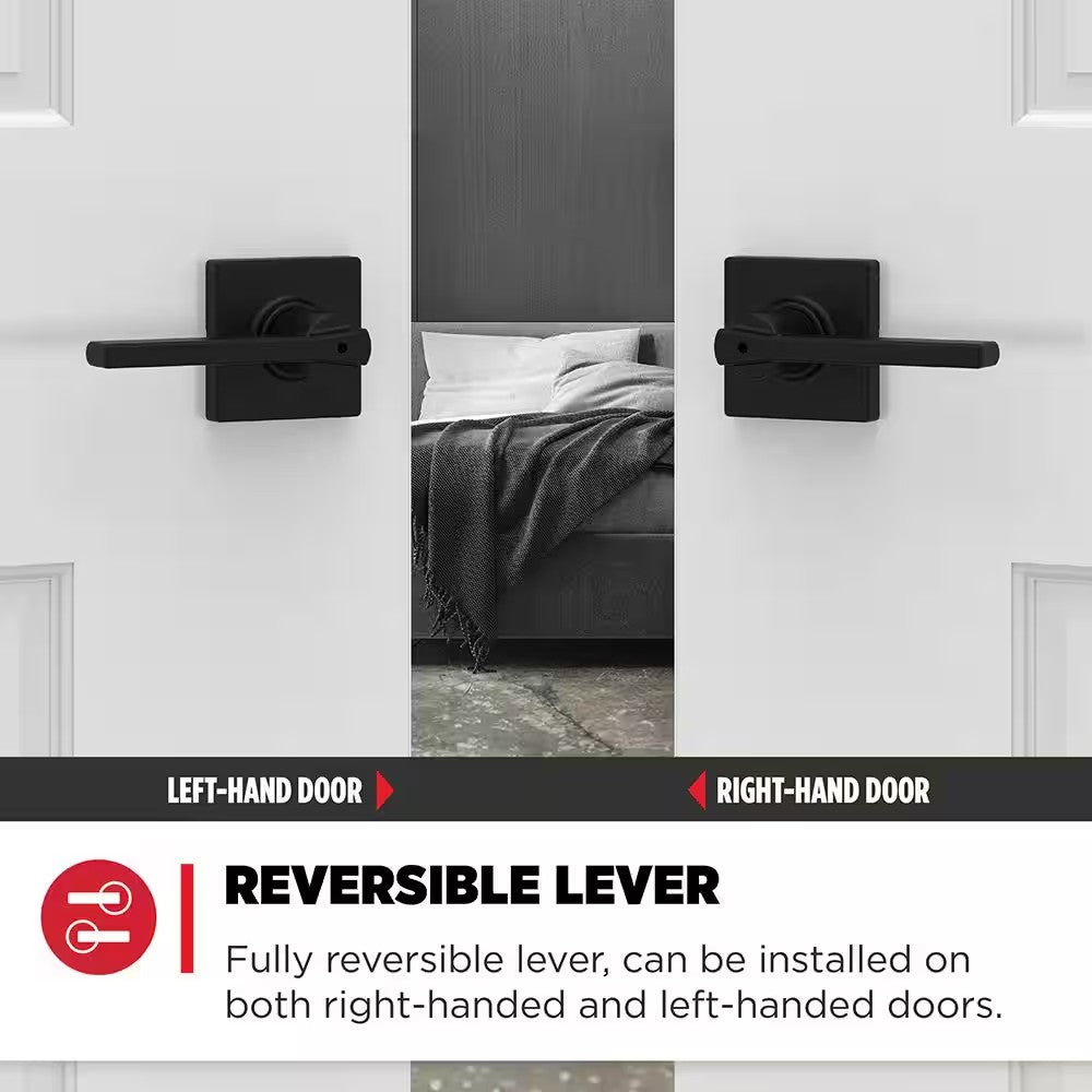 Casey Matte Black Bed/Bath Privacy Door Handle Featuring Microban with Lock