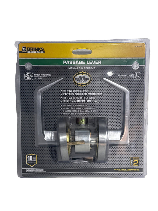 BRINKS COMMERCIAL Heavy Duty Commercial Lever Satin Chrome Interior Hall/Closet Passage Door Handle