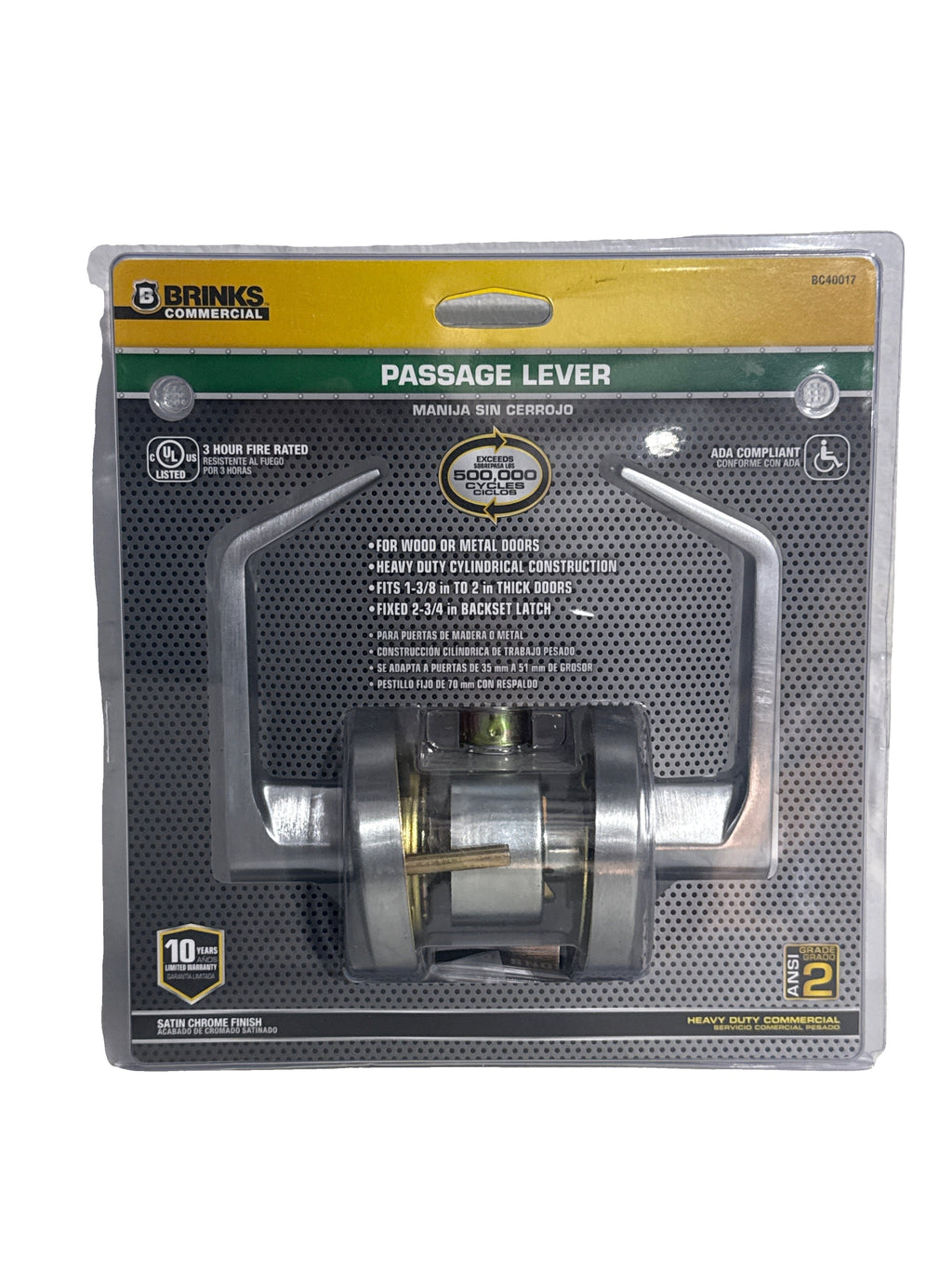 BRINKS COMMERCIAL Heavy Duty Commercial Lever Satin Chrome Interior Hall/Closet Passage Door Handle