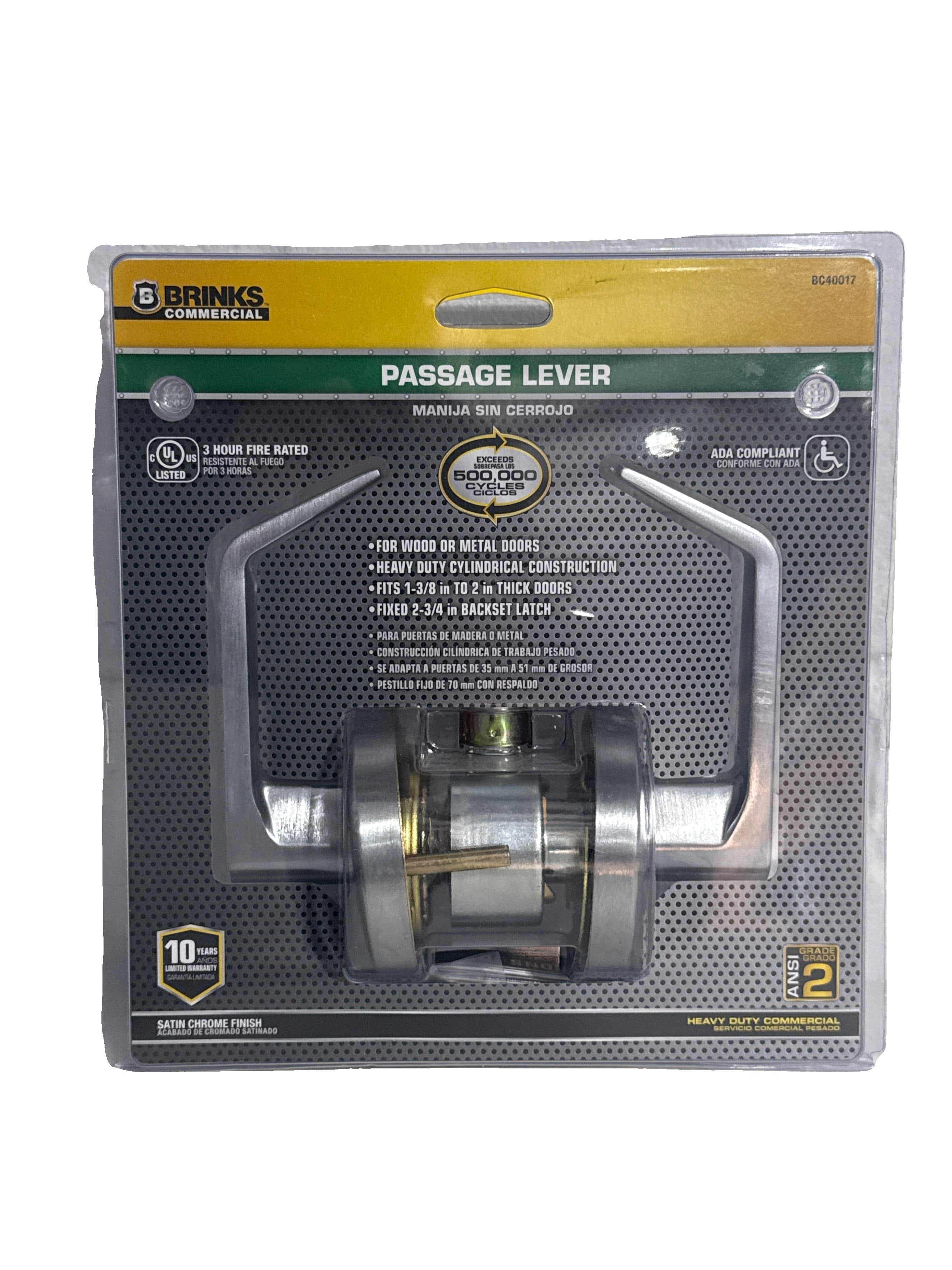 BRINKS COMMERCIAL Heavy Duty Commercial Lever Satin Chrome Interior Hall/Closet Passage Door Handle