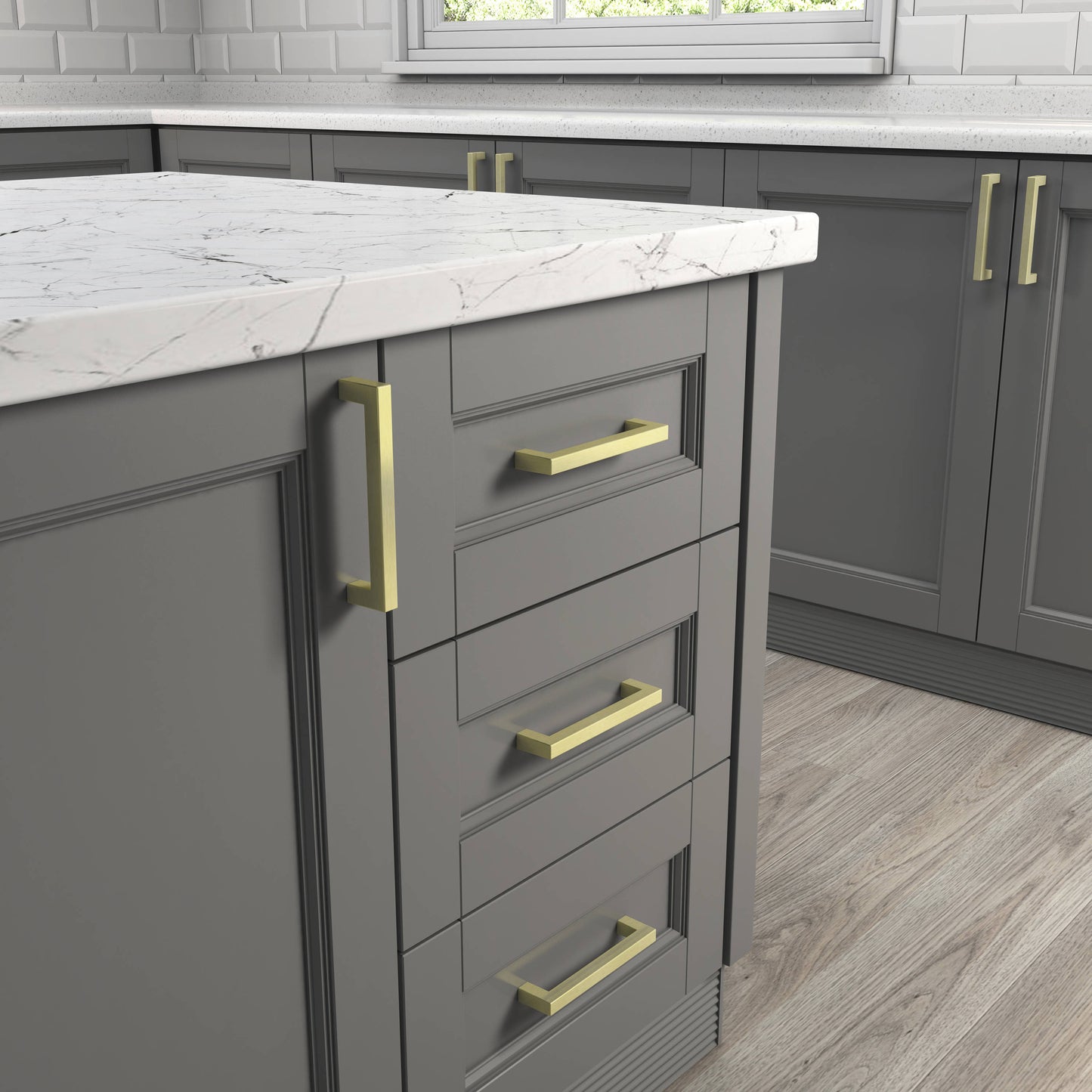 Origin 21 Center to Center Brushed Brass Square Handle Drawer Pull (6-Pack)