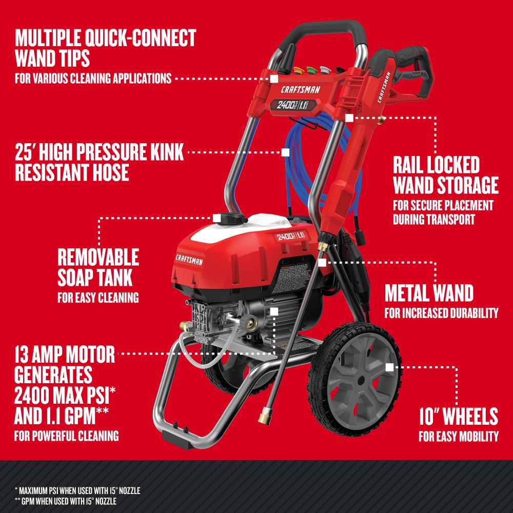 CRAFTSMAN 2400 PSI Cold Water Electric Pressure Washer with 5 Spray Tips