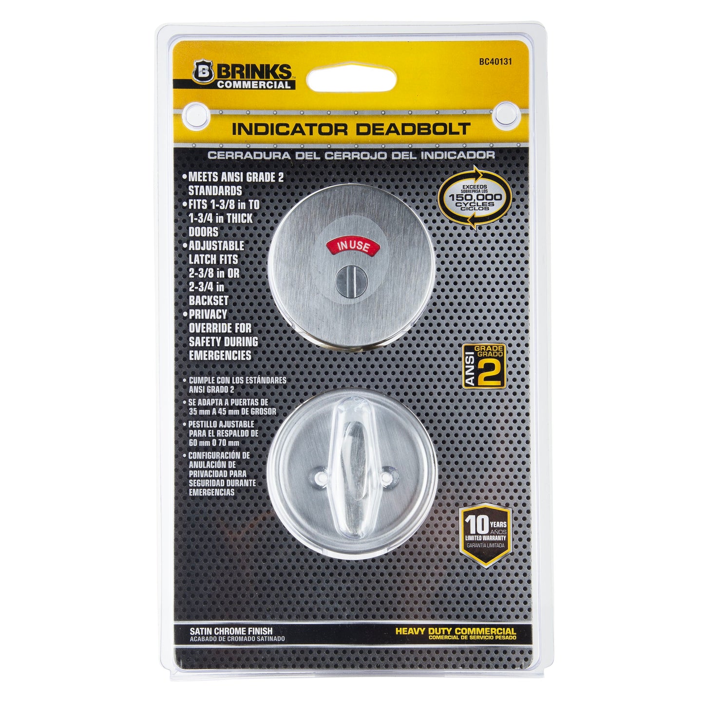 BRINKS  Industrial Duty Commercial Satin Chrome Single Sided Deadbolt with Occupancy Indicator Deadbolt