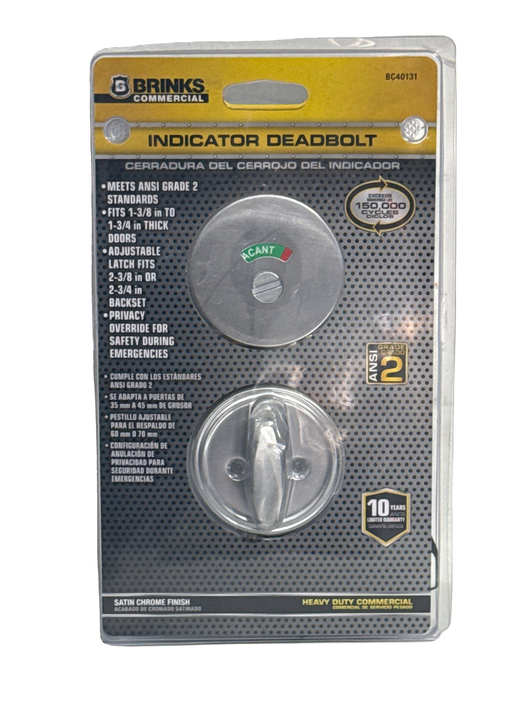 BRINKS  Industrial Duty Commercial Satin Chrome Single Sided Deadbolt with Occupancy Indicator Deadbolt