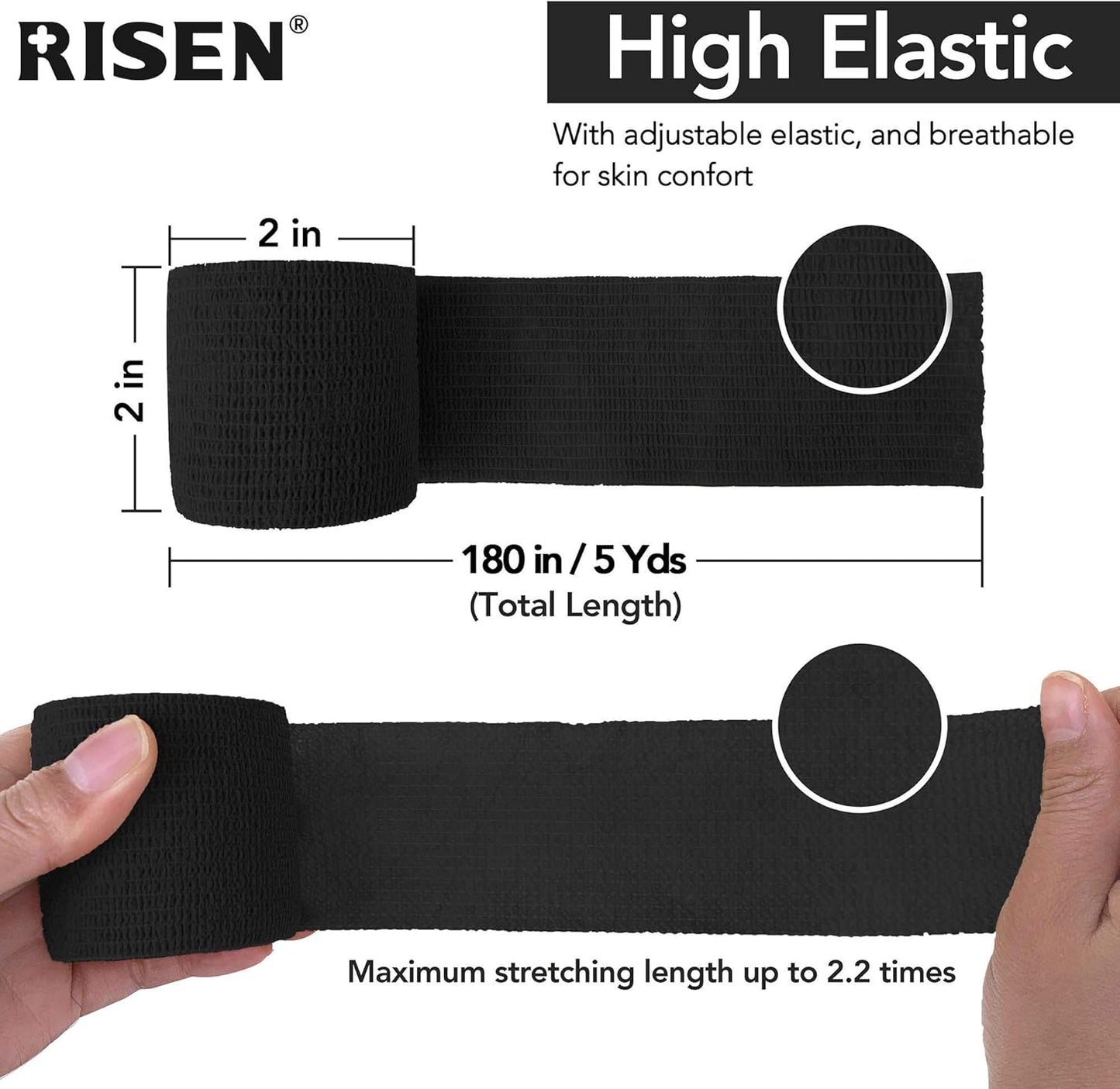 RISEN Cohesive Bandage 2  x 5 Yards, 6 Rolls, Self Adherent Wrap Medical Tape