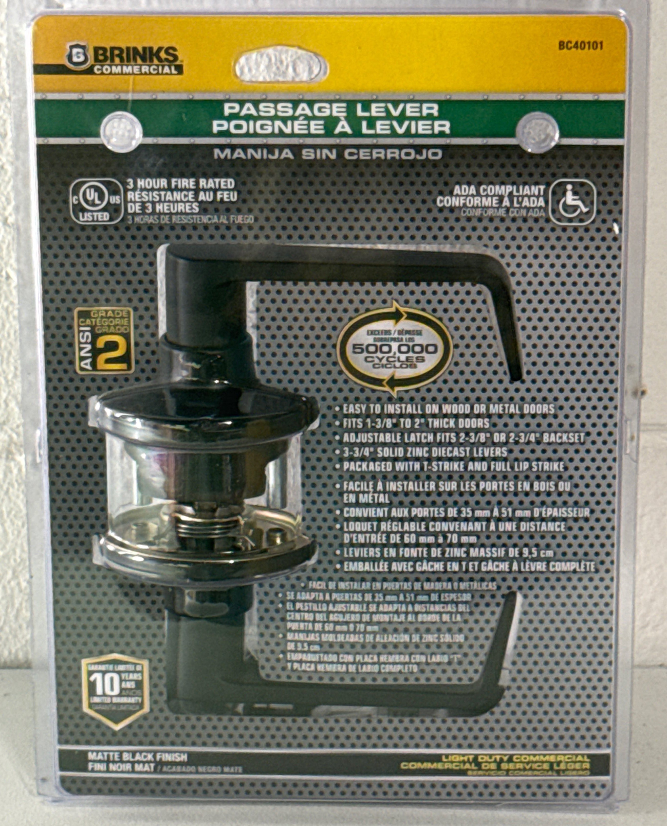 Brinks Commercial Matte Black Passage Lever: 2 in.