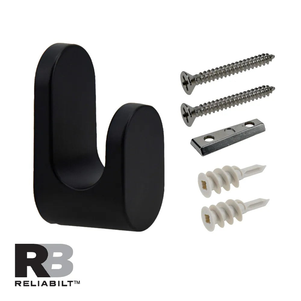 RELIABILT 1-Hook 1.5-in x 3.13-in H Black Decorative Wall Hook