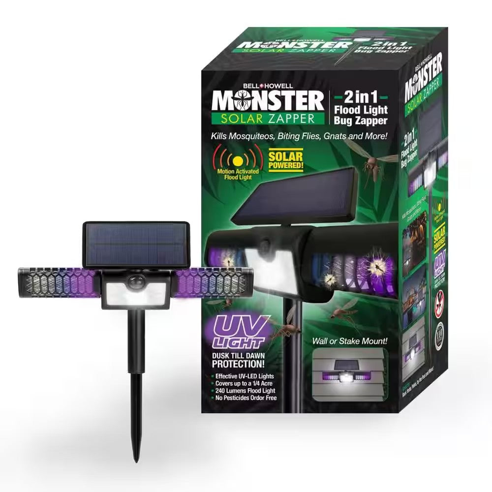 1200-Volt Solar Monster Zapper 2-in-1 Electric Flood Light Mosquito Zapper