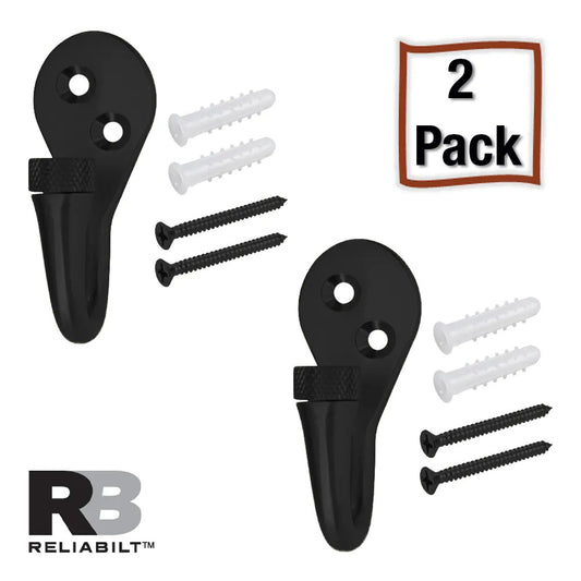 RELIABILT 2-Pack 1-Hook 0.73-in x 1.47-in H Black Decorative Wall Hook