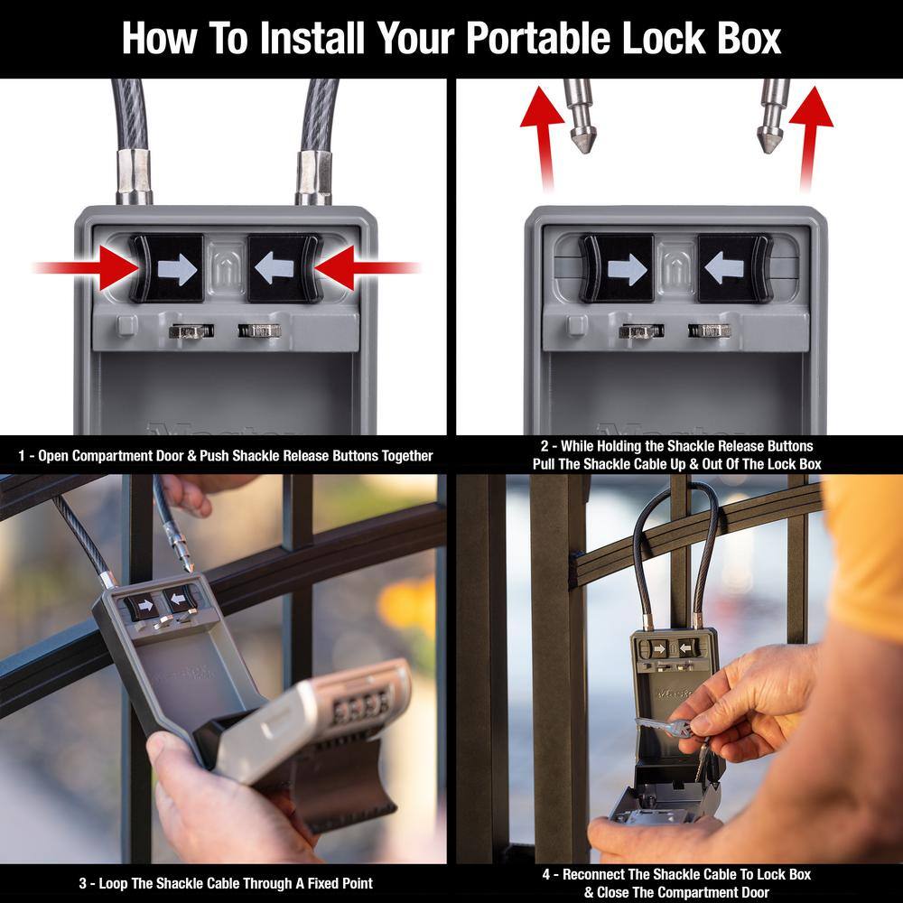 Large Key Lockbox, Combination Dials, Removable Cable