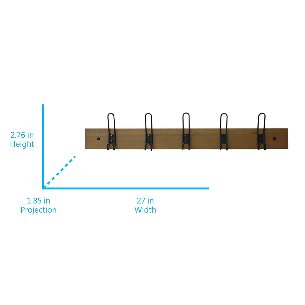 allen + roth 5-Hook 27.01-in x 2.76-in H Brown Decorative Wall Hook
