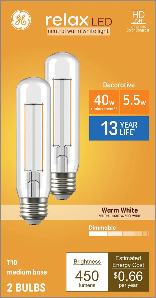 GE 40-Watt Warm White Medium Base Dimmable LED Decorative Light Bulb (2-Pack)