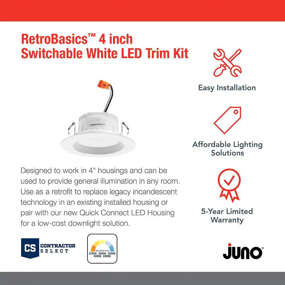 Contractor Select RB4S 4 in. LED White Smooth Recessed Light Trim 6-Pack