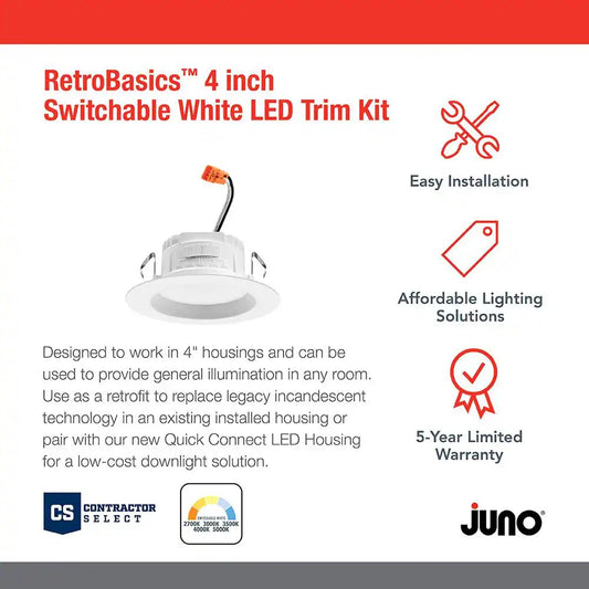 Contractor Select RB4S 4 in. LED White Smooth Recessed Light Trim 6-Pack