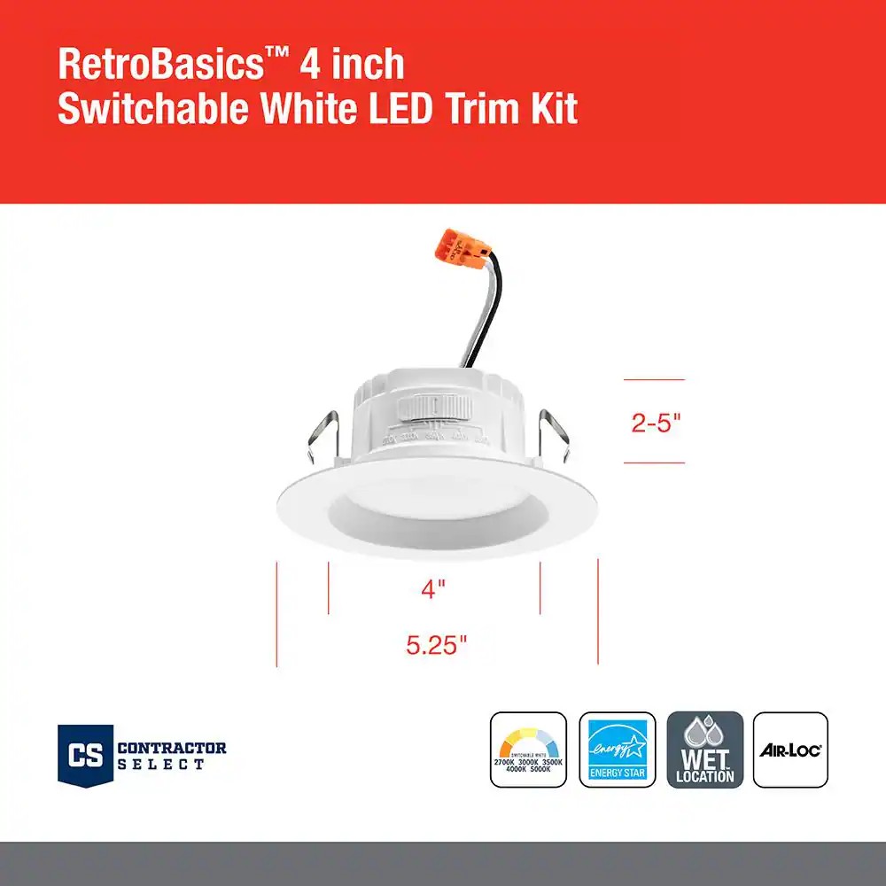 Contractor Select RB4S 4 in. LED White Smooth Recessed Light Trim 6-Pack