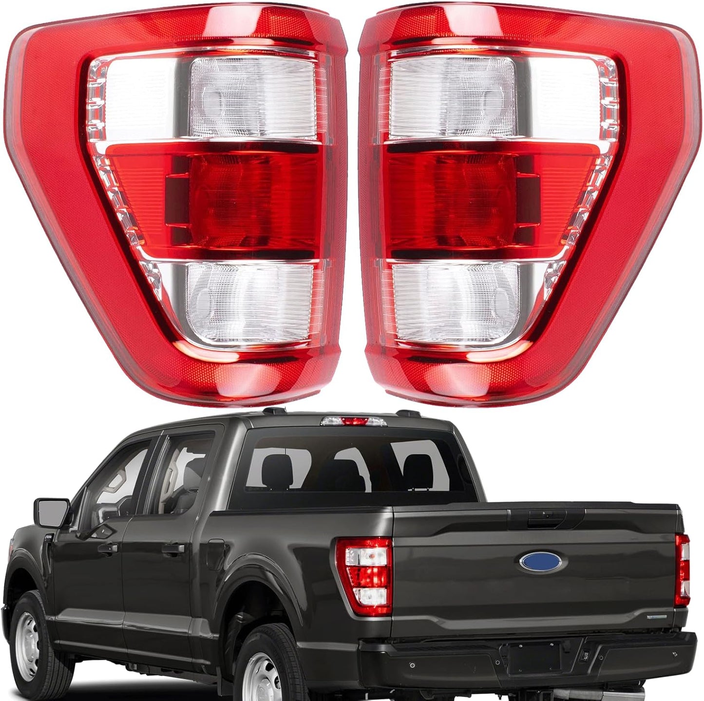 Tail Light Assembly Compatible With 2021-2024 Ford F150 XL Driver and Passenger Side Rear Brake Lamps Rear Brake Lamps Halogen With Bulbs and Harness Included