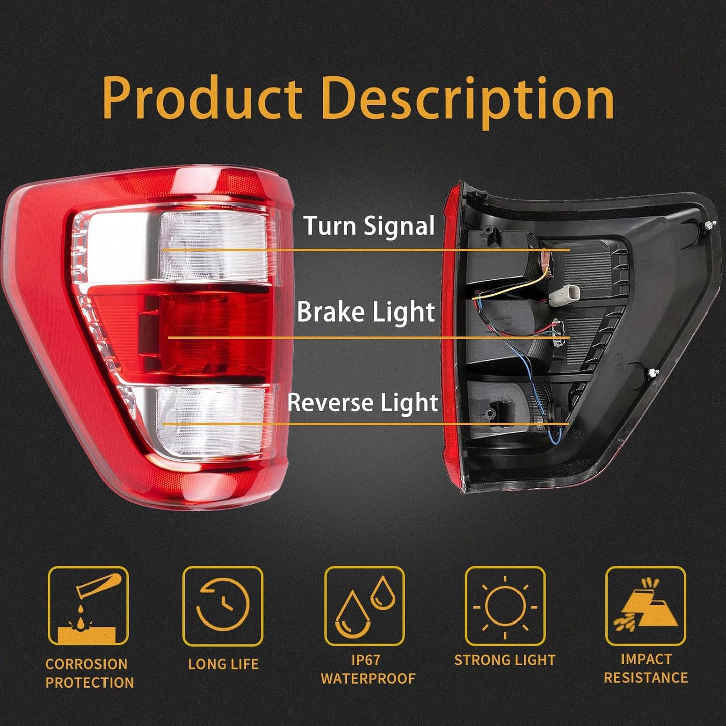 Tail Light Assembly Compatible With 2021-2024 Ford F150 XL Driver and Passenger Side Rear Brake Lamps Rear Brake Lamps Halogen With Bulbs and Harness Included