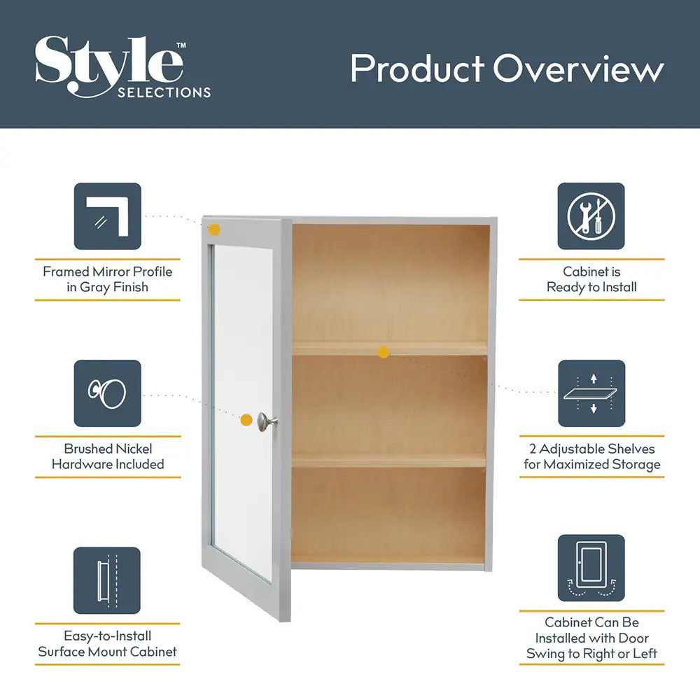 Style Selections 19.63-in x 23.7-in Surface Mount Gray Mirrored Medicine Cabinet