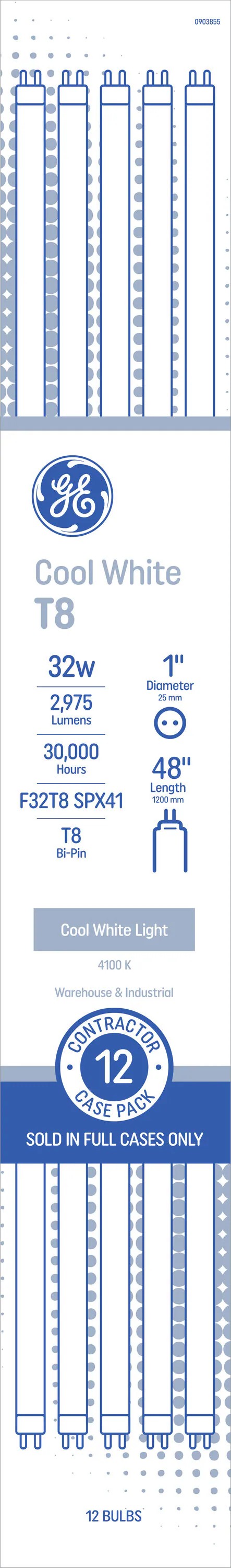 GE 32 -Watt EQ T8 Cool daylight Medium bi-pin base G13 Fluorescent Tube Light Bulb 12 -Pack