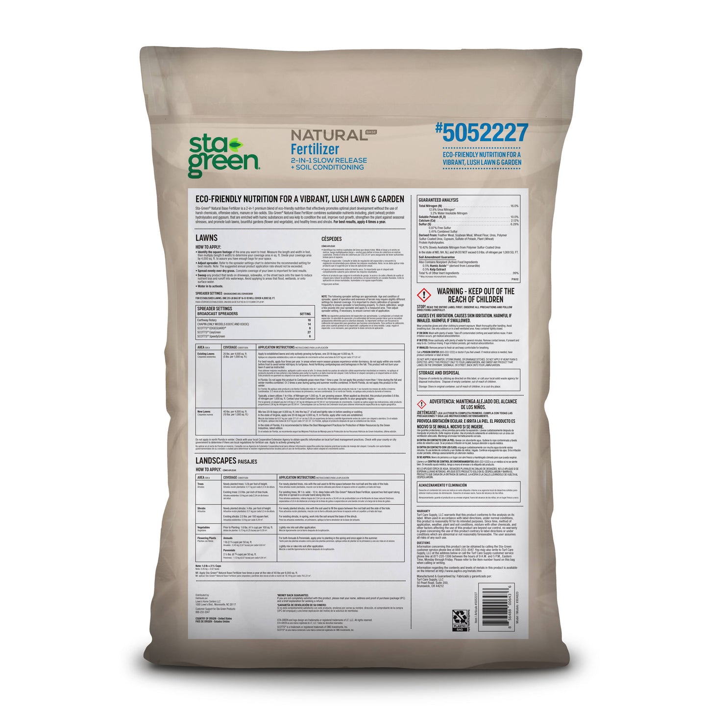 Sta-Green Slow Release 20-lb 4000-sq ft 16-0-10 Natural All-purpose Fertilizer