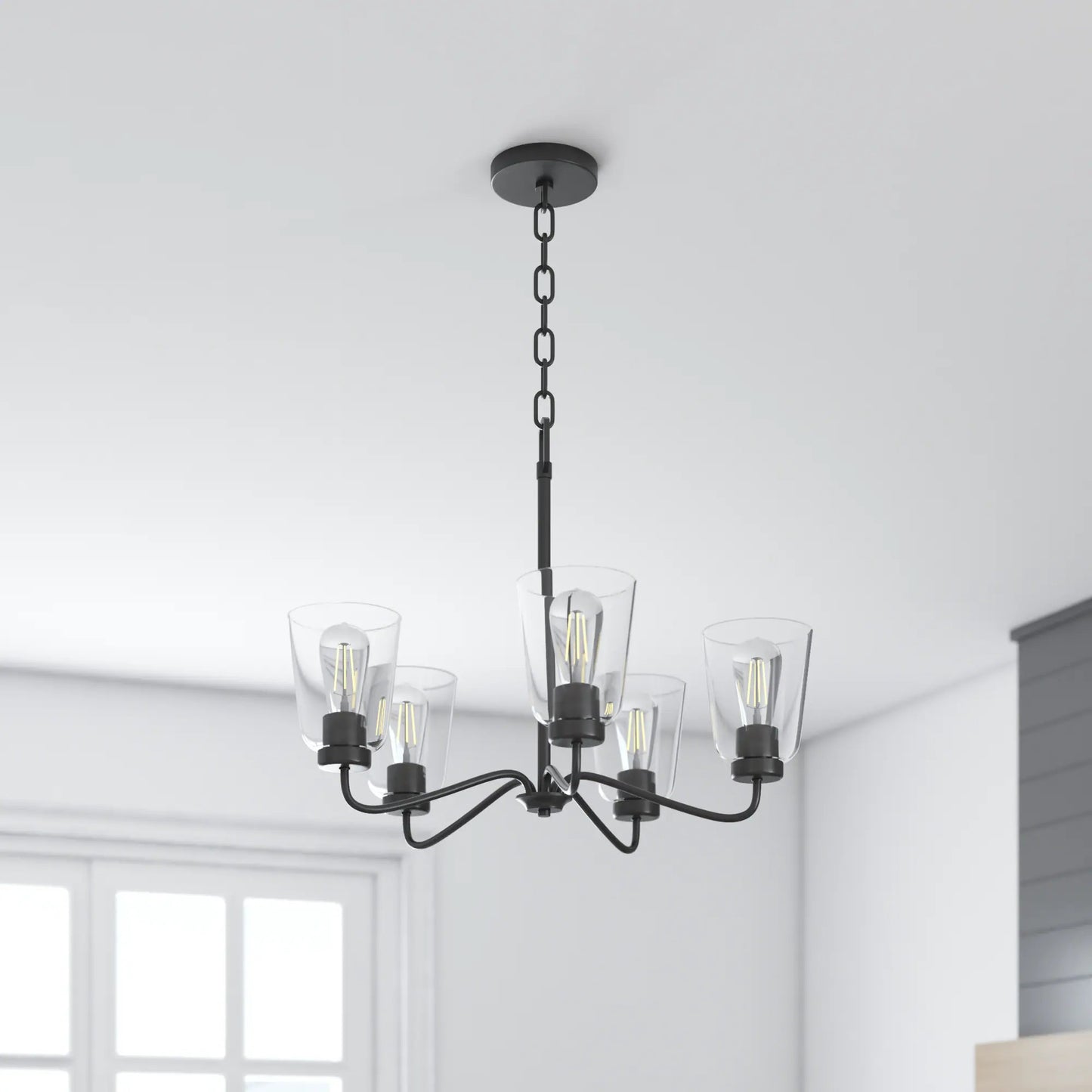 Project Source Traywick 5-Light Matte Black Transitional Led Chandelier