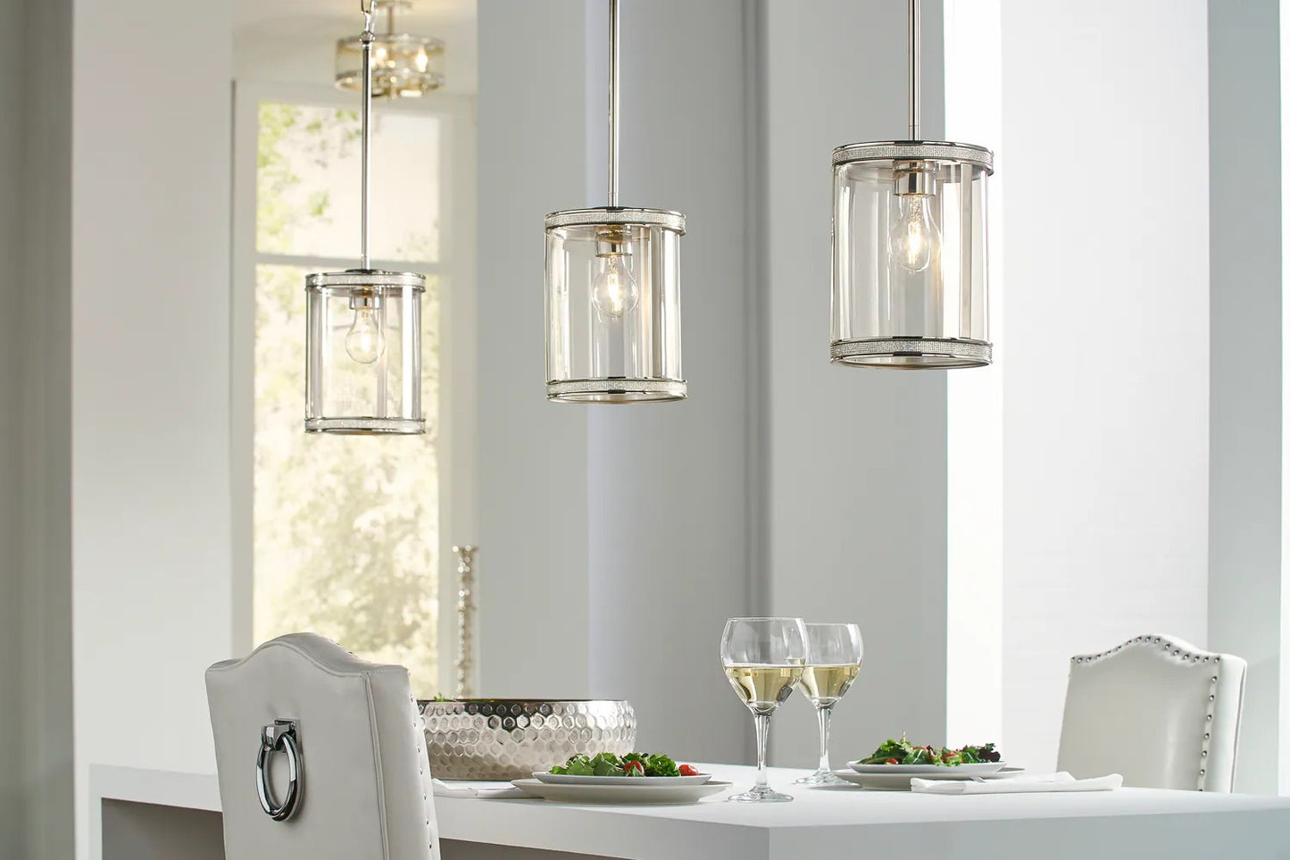 Kichler Angelica Polished Nickel Industrial Clear Glass Cylinder Mini Pendant Light