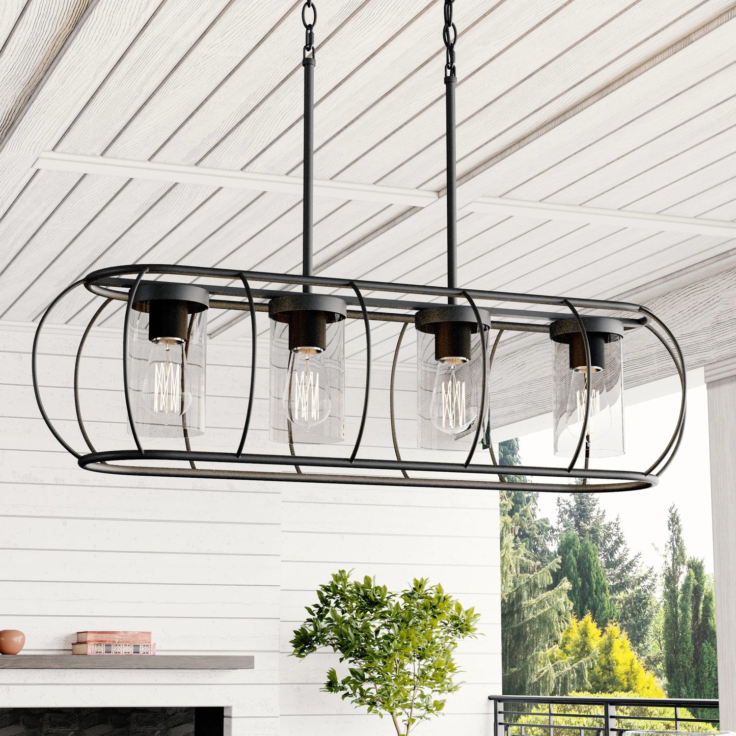 Quoizel Daxton 4-Light Matte Black Transitional Cage Chandelier