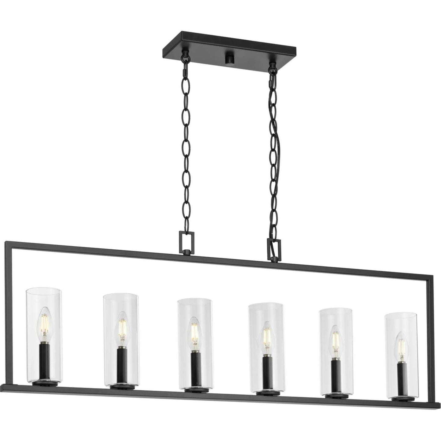 Progress Lighting Glennaire 6-Light Matte Black Modern/Contemporary Clear Glass Linear Large Hanging Kitchen Island Light
