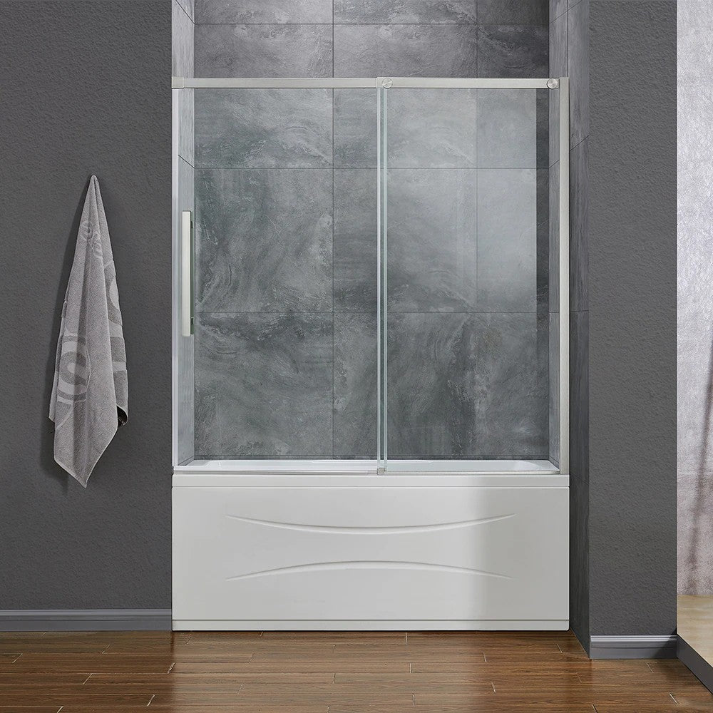 OVE Decors Venice Satin Nickel 58-in to 60-in W x 59-in H Semi-frameless Sliding Bathtub Door