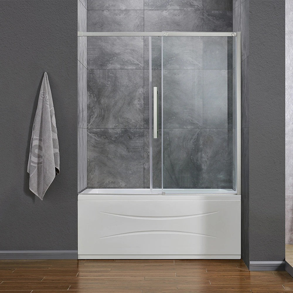 OVE Decors Venice Satin Nickel 58-in to 60-in W x 59-in H Semi-frameless Sliding Bathtub Door