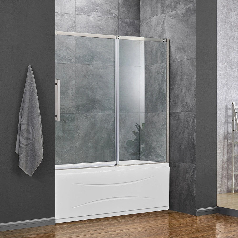 OVE Decors Venice Satin Nickel 58-in to 60-in W x 59-in H Semi-frameless Sliding Bathtub Door