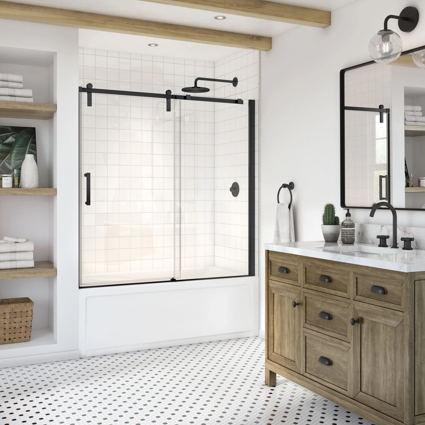 MAAX Outback Matte Black Semi-frameless Sliding Bathtub Door