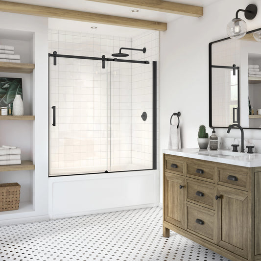 MAAX Outback Matte Black Semi-frameless Sliding Bathtub Door