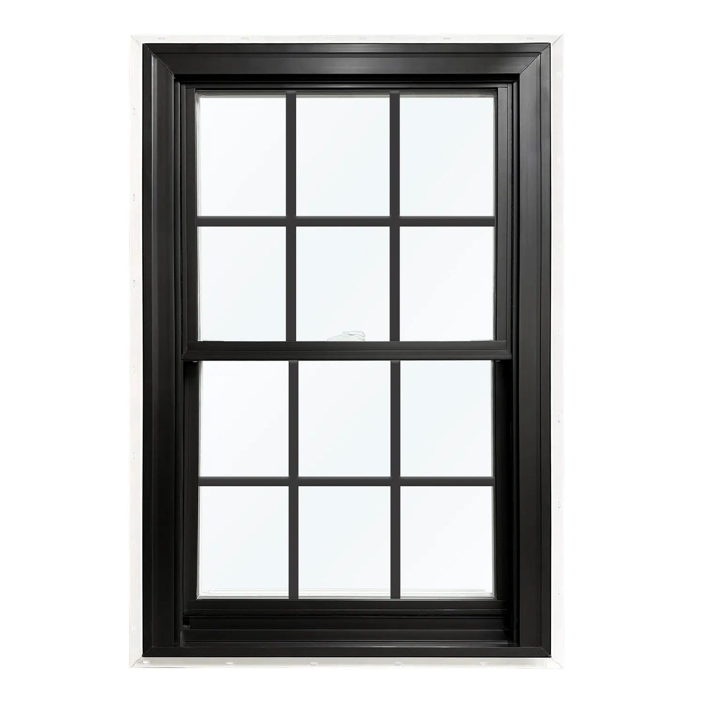 United Window & Door PRO Series 35-1/2-in x 59-1/2-in Black Exterior White Interior Vinyl New Construction Double Hung Window Low-e Argon Double Pane Glass with Grids (Full Screen Included)