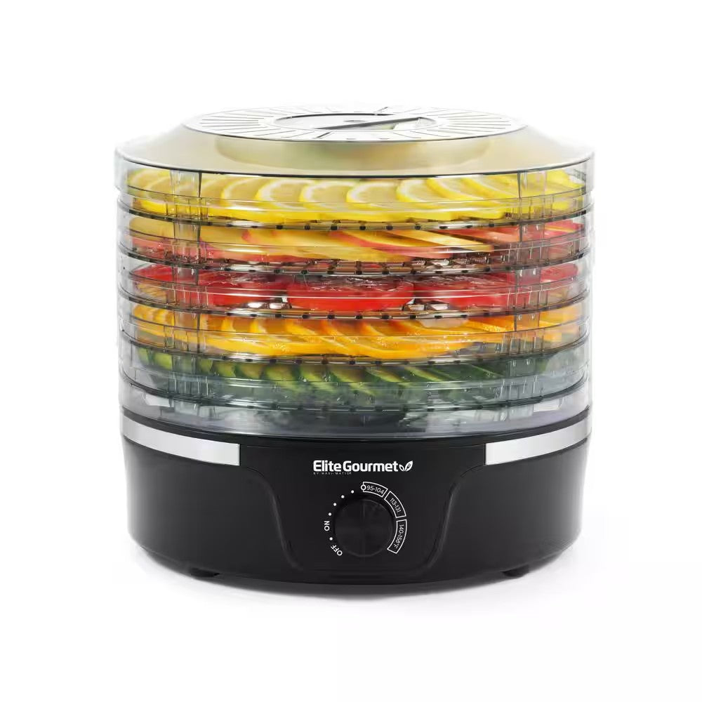 Gourmet 5-Tier Black Food Dehydrator with Adjustable Temperature Dial