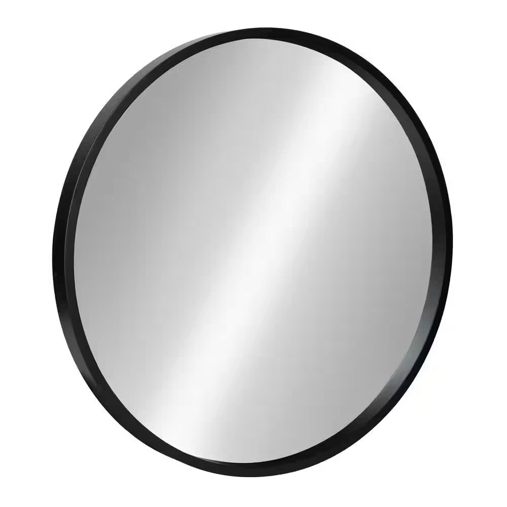 Kate and Laurel Travis Round Wood Wall Mirror 21.6 Diameter Black Modern Wall D cor Accent