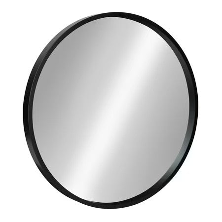 Kate and Laurel Travis Round Wood Wall Mirror 21.6 Diameter Black Modern Wall D cor Accent