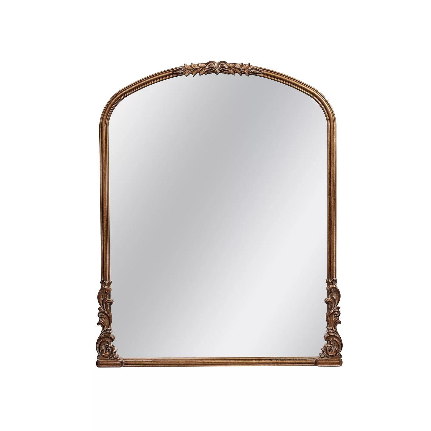 Wylde Iris English Estate Carved Arch Wood Wall Mirror, Antique Gold