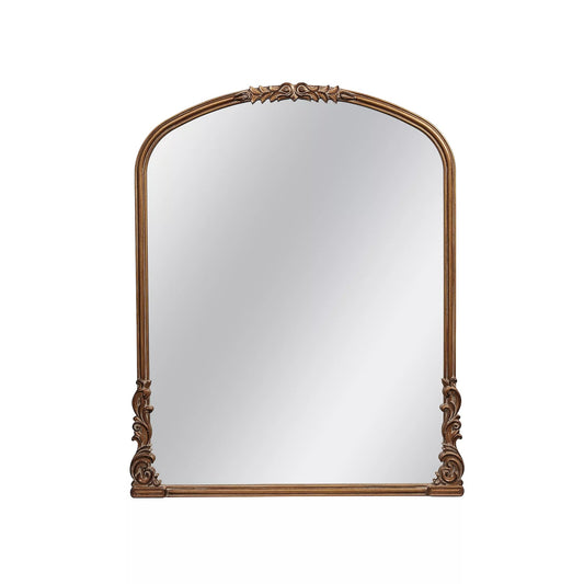 Wylde Iris English Estate Carved Arch Wood Wall Mirror, Antique Gold