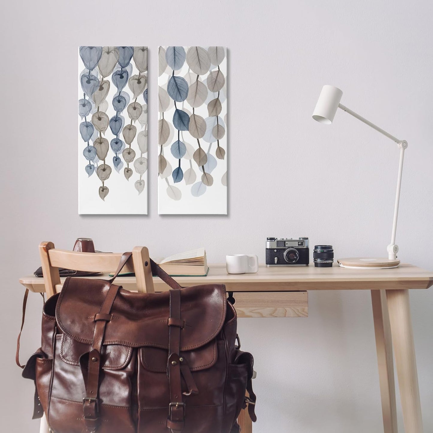 Stupell Industries 'Neutral Opaque Cascading Leaves ', 2pc Canvas Art Set 2, 10 x 24 Inches, Easy to Hang and Sturdy, Made in USA, by Albert Koetsier