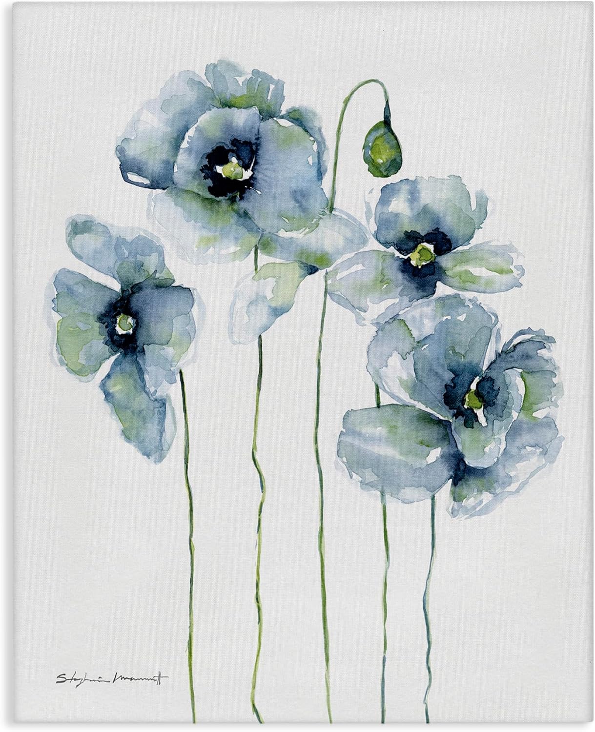 Stupell Industries 'Modern Poppy Blooms Blue Abstract', Canvas Art, 16 x 20 Inches, Easy to Hang and Sturdy, Made in USA, by Stephanie Workman Marrott