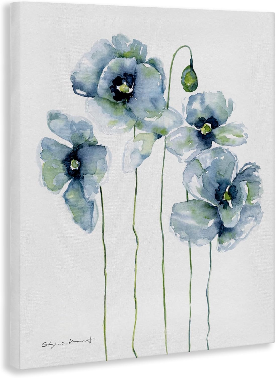 Stupell Industries 'Modern Poppy Blooms Blue Abstract', Canvas Art, 16 x 20 Inches, Easy to Hang and Sturdy, Made in USA, by Stephanie Workman Marrott